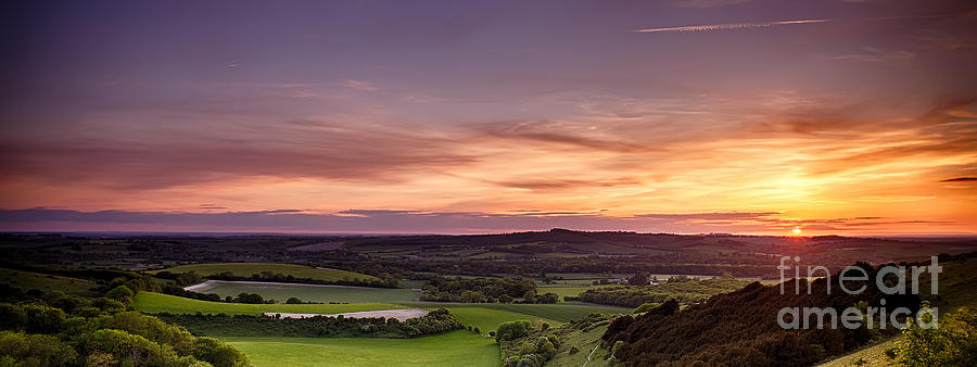 Sunset Photograph - Panoramic sunset over England by Simon Bratt