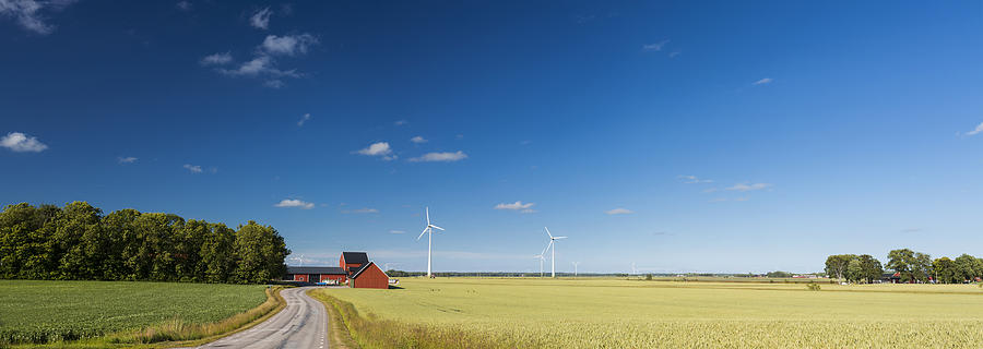 Panoramic view of countryside of Sweden with wind turbines Photograph by Joakimbkk