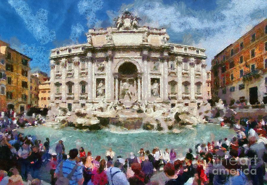 Panoramic view of Fontana di Trevi in Rome Painting by George Atsametakis