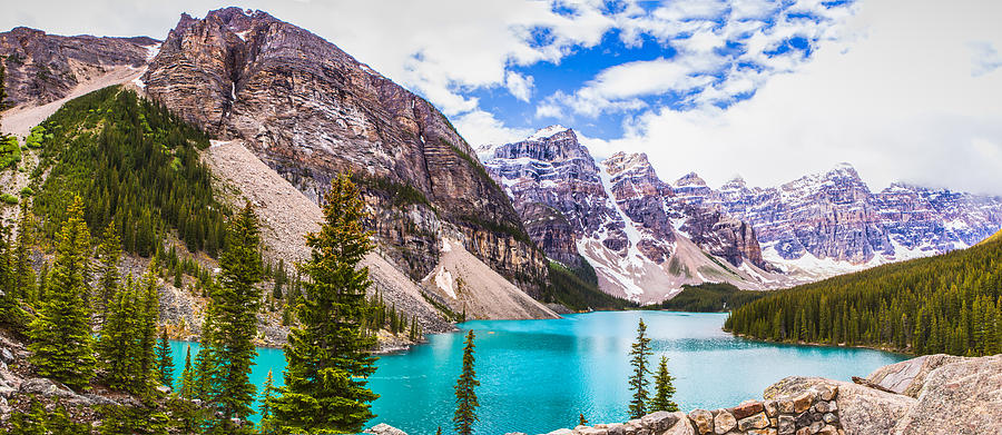 Panoramic View Of Lake Moraine in Banff National Park Photograph by Ami Parikh