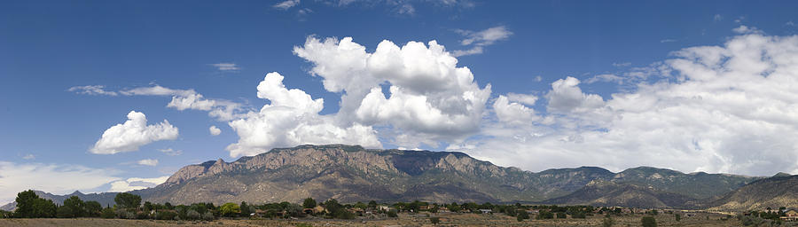 Panoramic View of Sandia Mountains with Blue Sky and Clouds Photograph by Ivanastar