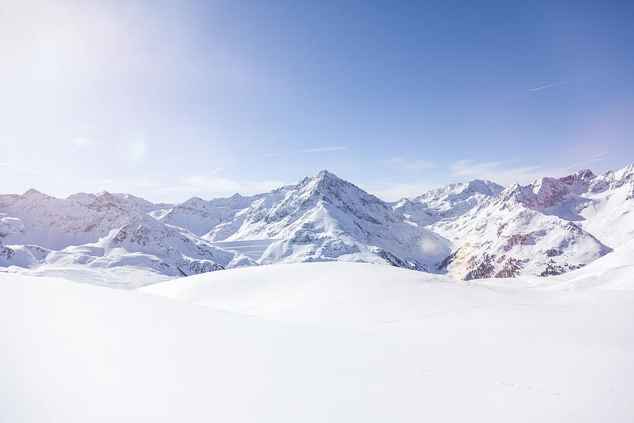 Panoramic view on snow-capped mountains, Kuethai, Tirol, Austria Photograph by Malorny