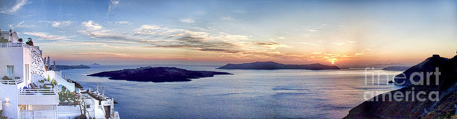 Greek Photograph - Panorama Santorini Caldera at Sunset by David Smith