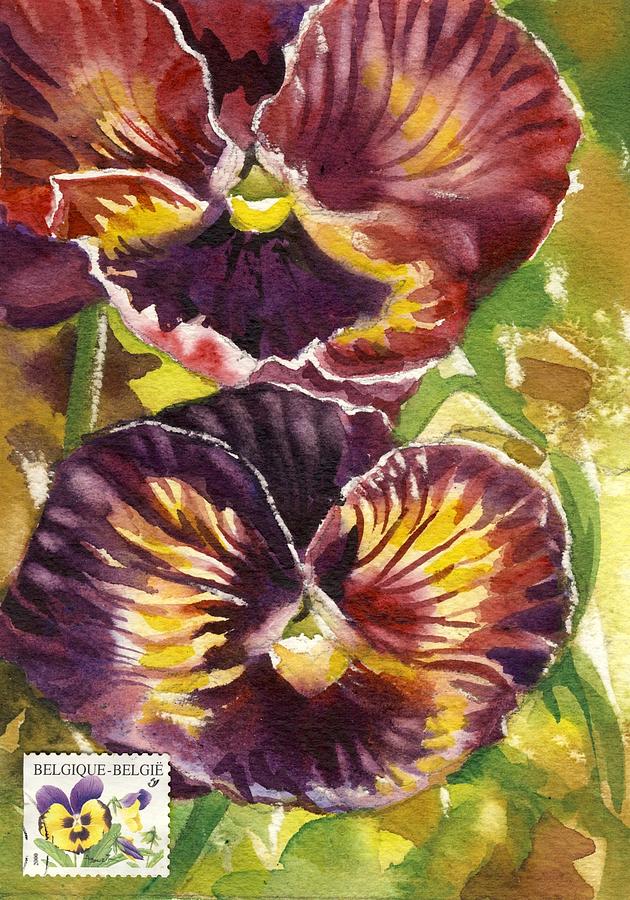 Pansy Watercolor With Stamp Painting by Alfred Ng