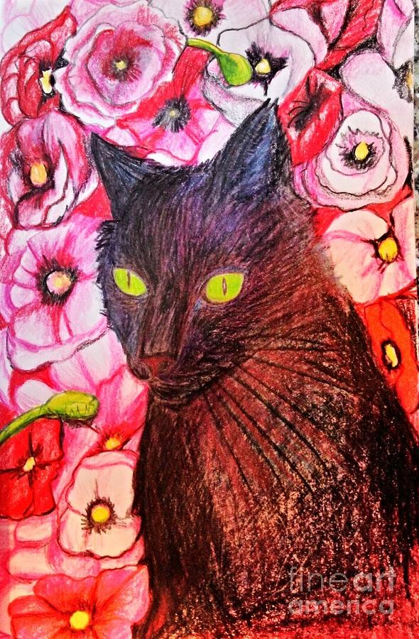 Panther In The Poppies Drawing