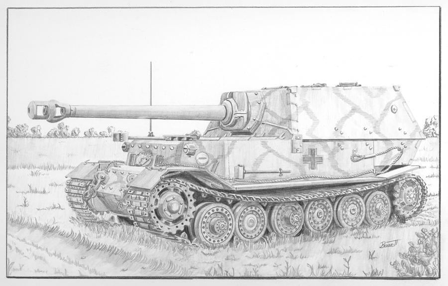 Panzerjager Tiger P Ferdinand Drawing by Rick Bennett
