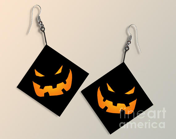 Paper Halloween Pumpkin Earrings Digital Art by Melissa A Benson