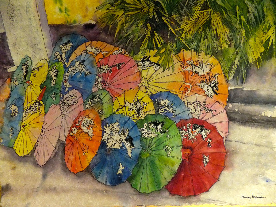 Paper Parasols Painting by Mary Gorman