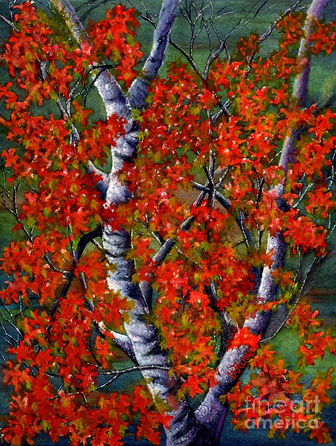 Tree Painting - Paper White Birch reflections by Janine Riley