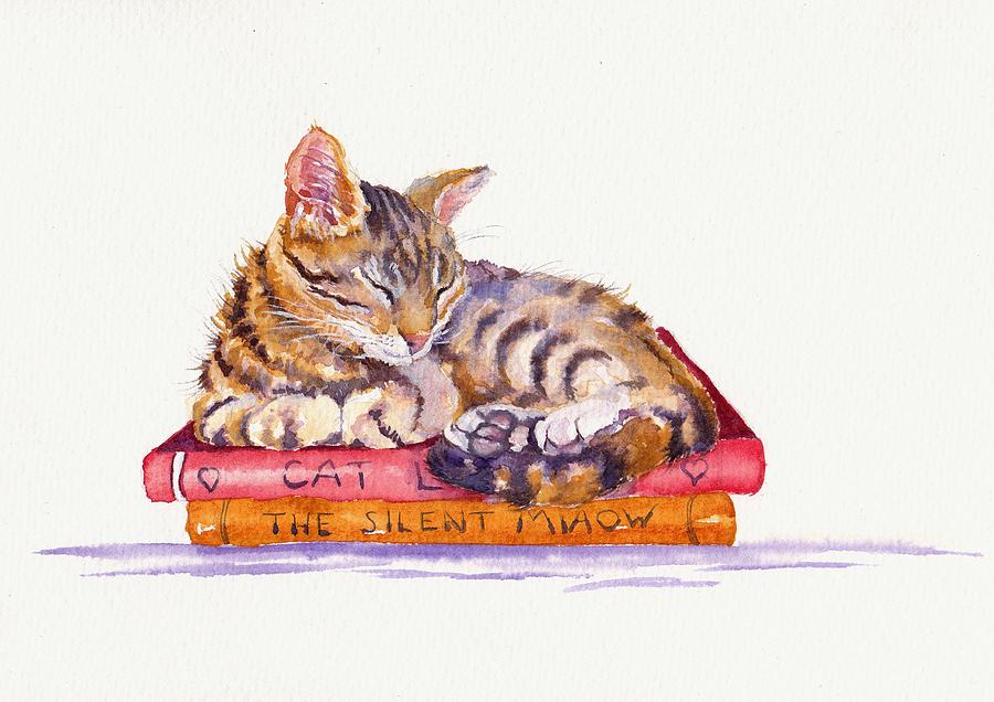 Sleeping Cat - Paperweight Painting by Debra Hall