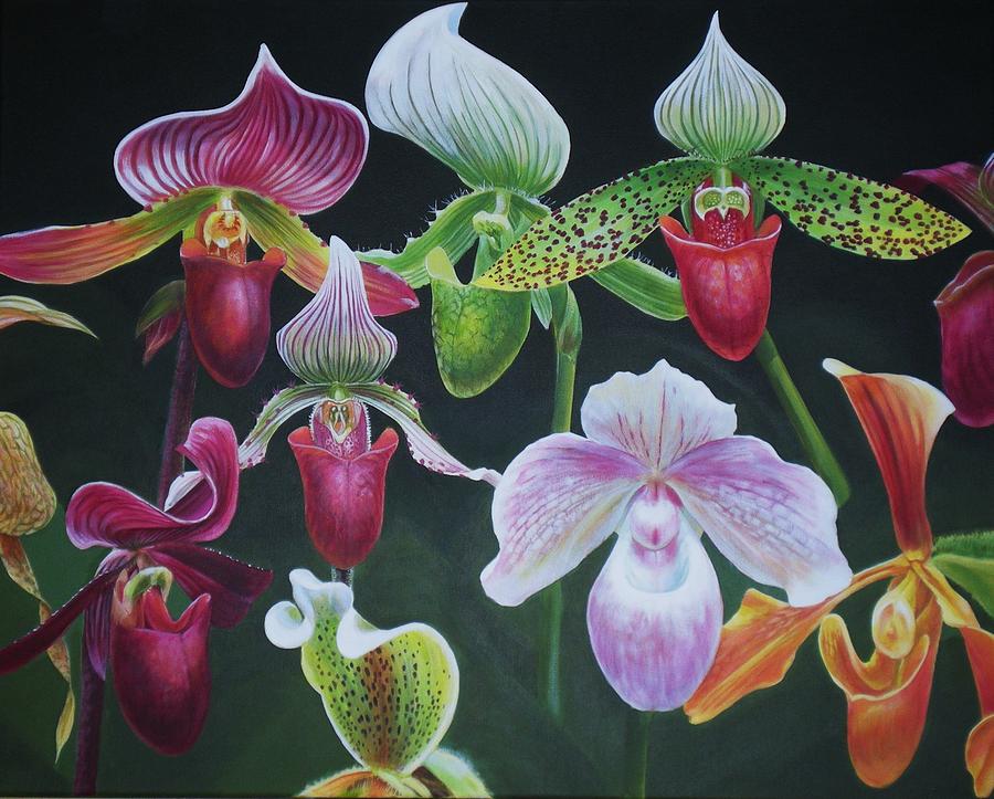 Flower Painting - Paph Meeting by Bonnie Golden