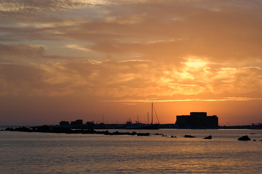 Paphos Harbour Sunset Photograph by Jeremy Voisey