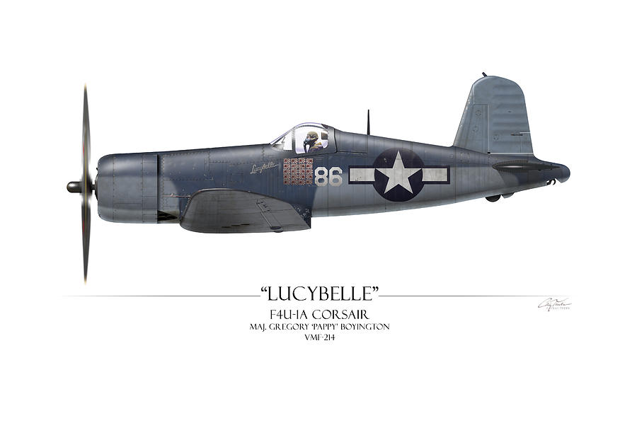 Aviation Painting - Pappy Boyington F4U Corsair - White Background by Craig Tinder Aviation Painting - Pappy Boyington F4U Corsair - White Background by Craig Tinder