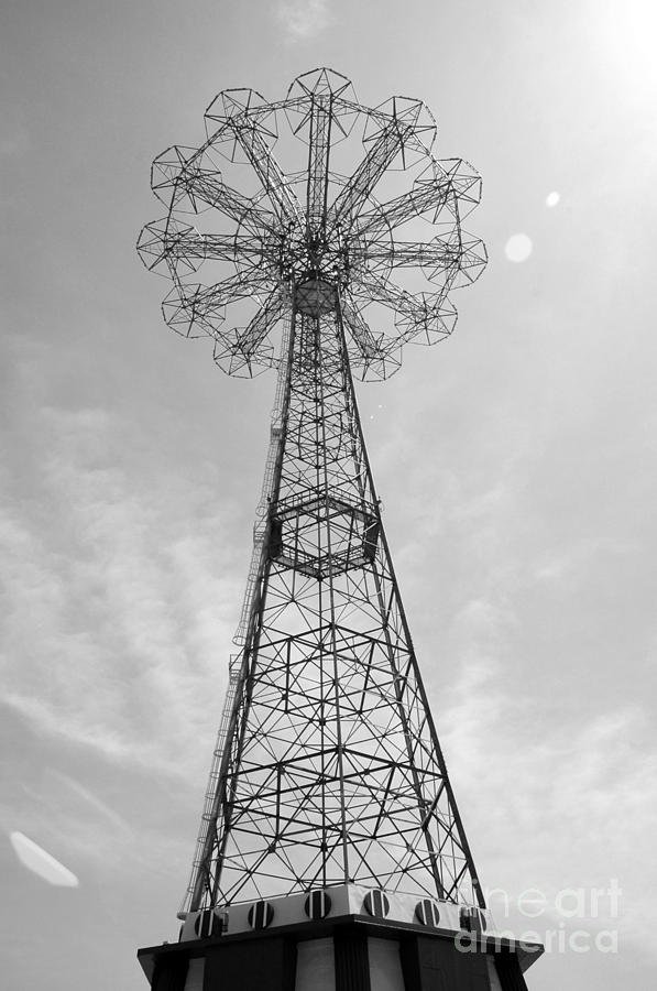 Parachute Jump - Coney Island - Black and White Photograph by Susan Carella