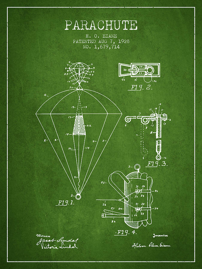 Parachute Patent From 1928 - Green Digital Art