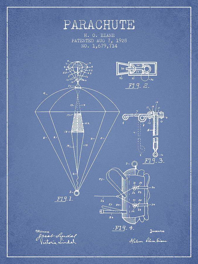 Parachute Patent From 1928 - Light Blue Digital Art