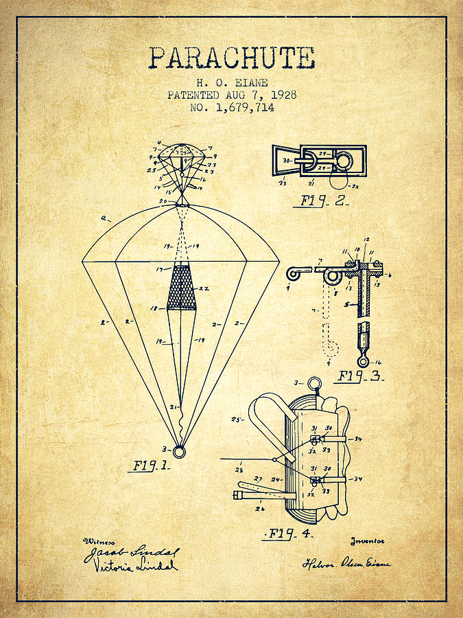 Parachute Patent From 1928 - Vintage Digital Art