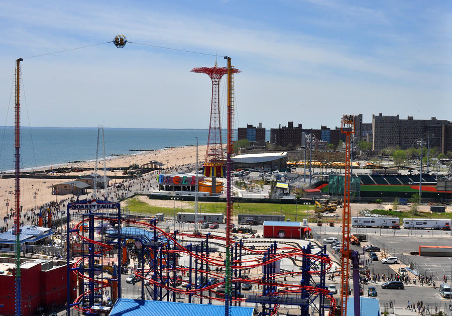 Parachutte drop and Cyclones stadium Coney Island Photograph by Diane Lent