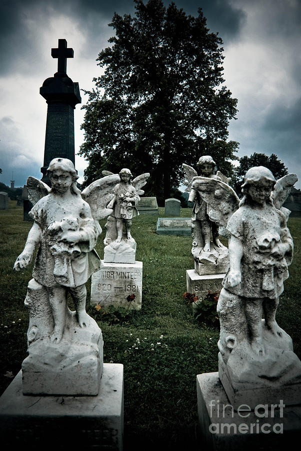 Afterlife Photograph - Parade of Angels Statues at Cemetery by Amy Cicconi