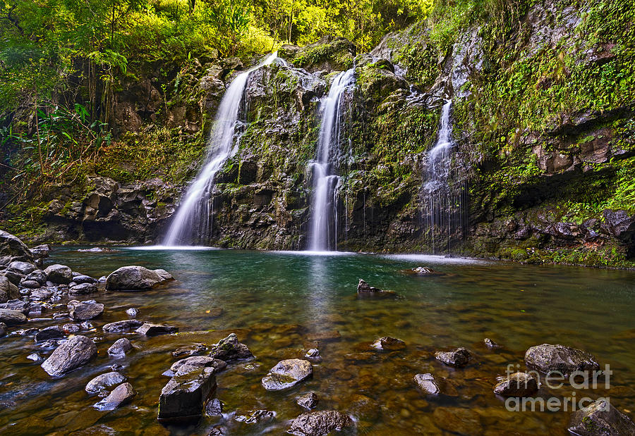 Waterfall Photograph - Paradise Falls - the stunningly beautiful Upper Waikani Falls or Three Bears in Maui. by Jamie Pham