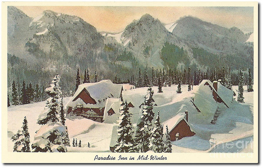 Paradise Inn in Mid-Winter Postcard Photograph by Charles Robinson