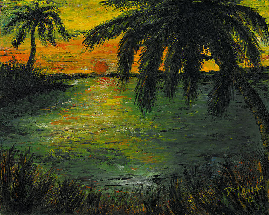 Tropical Island Sunset Painting - Paradise Lagoon by Doug Kreuger