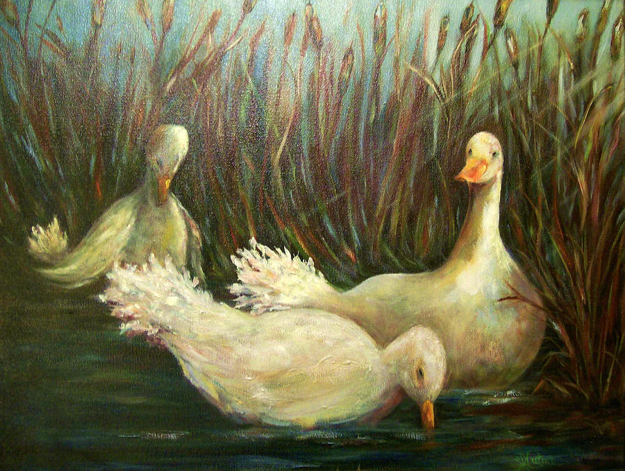 Paradise Pond,ducks Painting By Sandra Reeves 