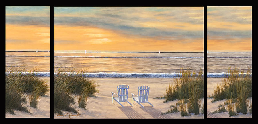 Paradise Susnet Triptych Painting by Diane Romanello
