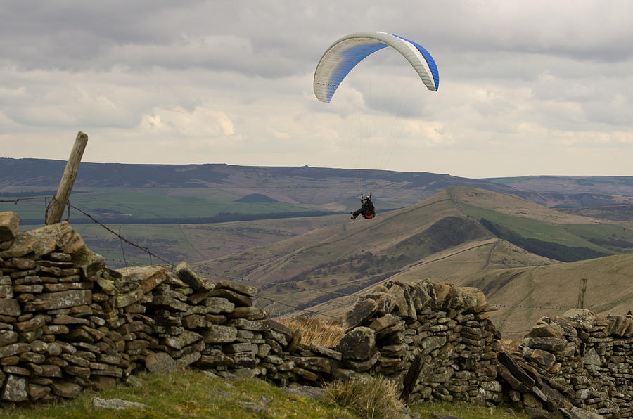 Paraglider over Rushup Edge Photograph by Pete Hemington
