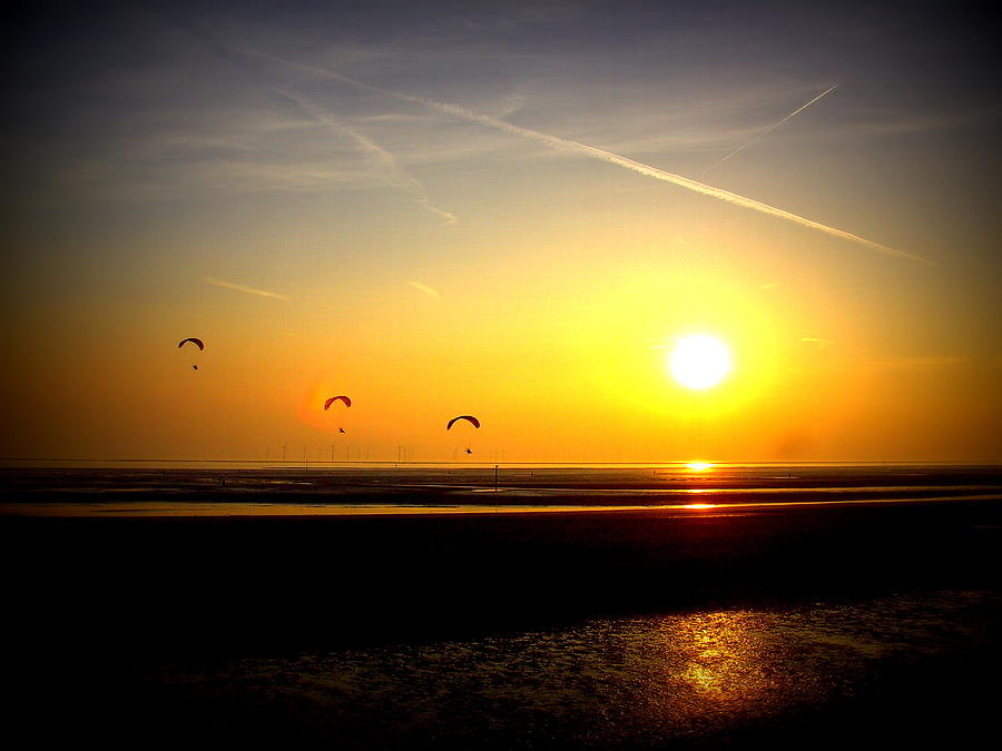 Paragliders at Sunset Photograph by Steve Kearns