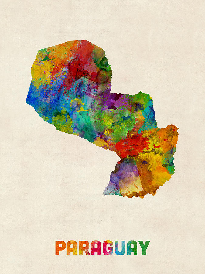 Watercolour Digital Art - Paraguay Watercolor Map by Michael Tompsett