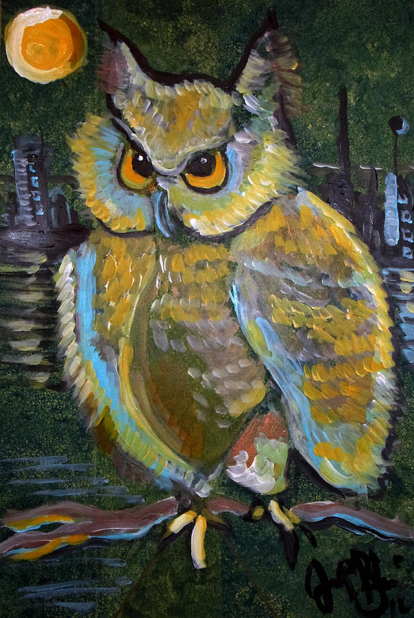 Owl Painting - Paranoid by Jon Baldwin  Art