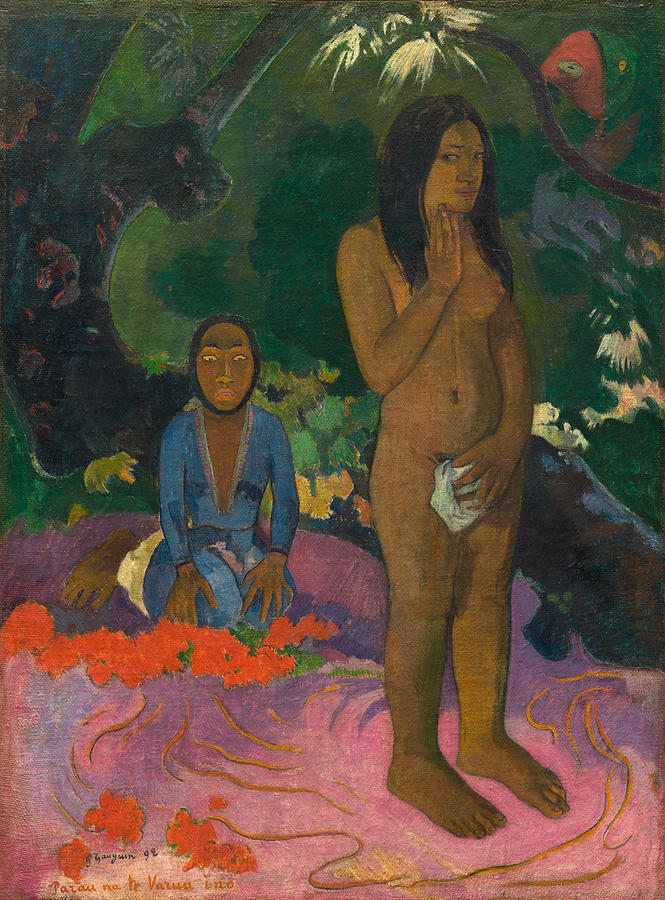 Nude Painting - Parau na te Varua ino by Paul Gaugin