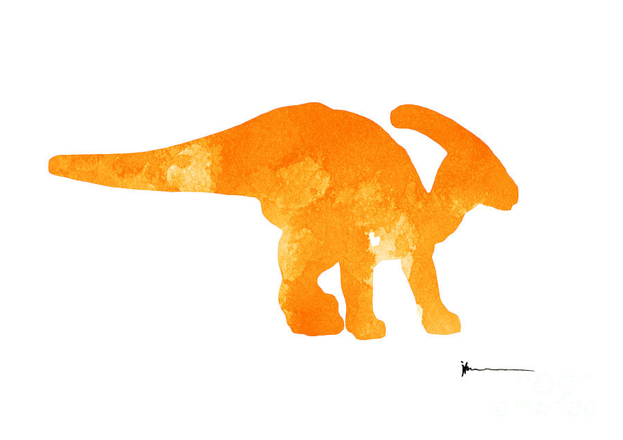 Dinosaur Painting - Parazaurolof dinosaur silhouette watercolor art print painting by Joanna Szmerdt