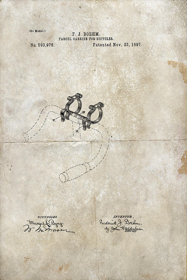 Parcel Carrier For Bicycles Patent 1897 Digital Art by Paulette B Wright