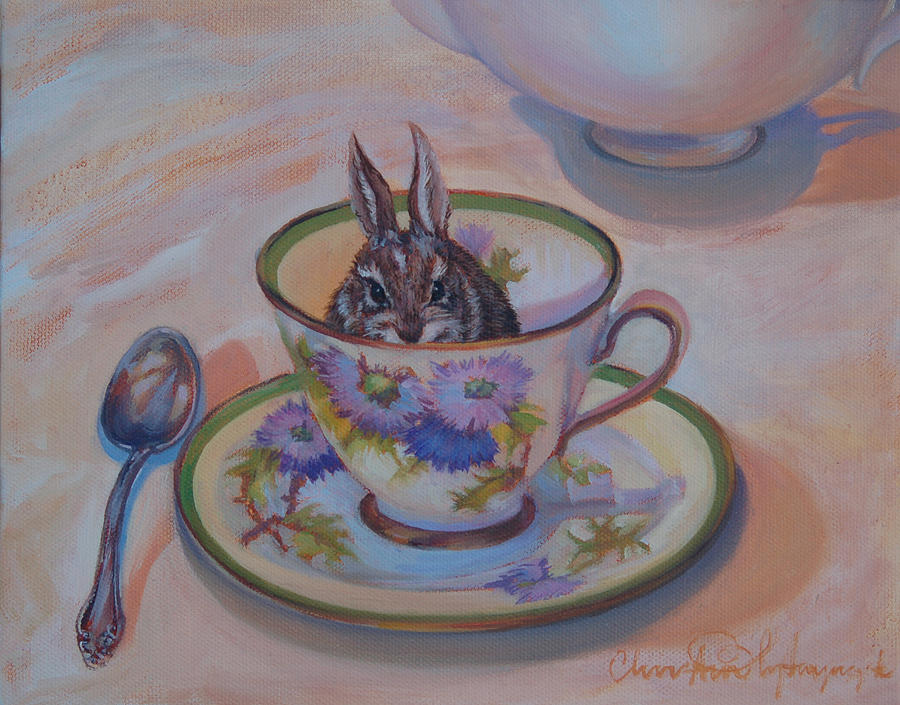 Pardon maam there seems to be a hare in my tea Painting by Christine Lytwynczuk