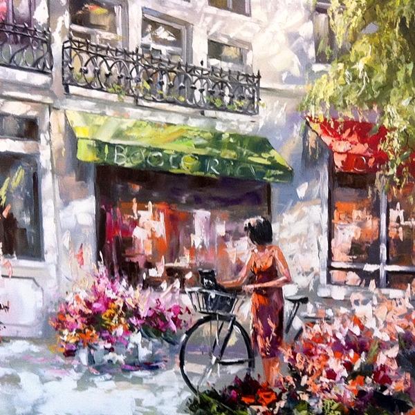 Paris. A Girl with a Bike Painting by Oleg Kurishko | Pixels