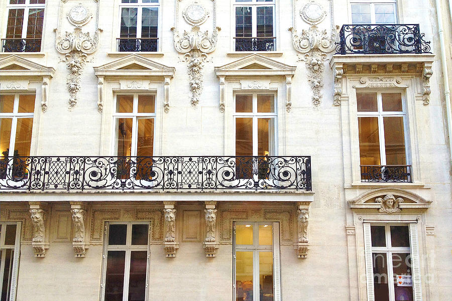Paris Art Nouveau Winter White Lace Balconies Windows Door Architecture - Paris Window Art Photograph by Kathy Fornal
