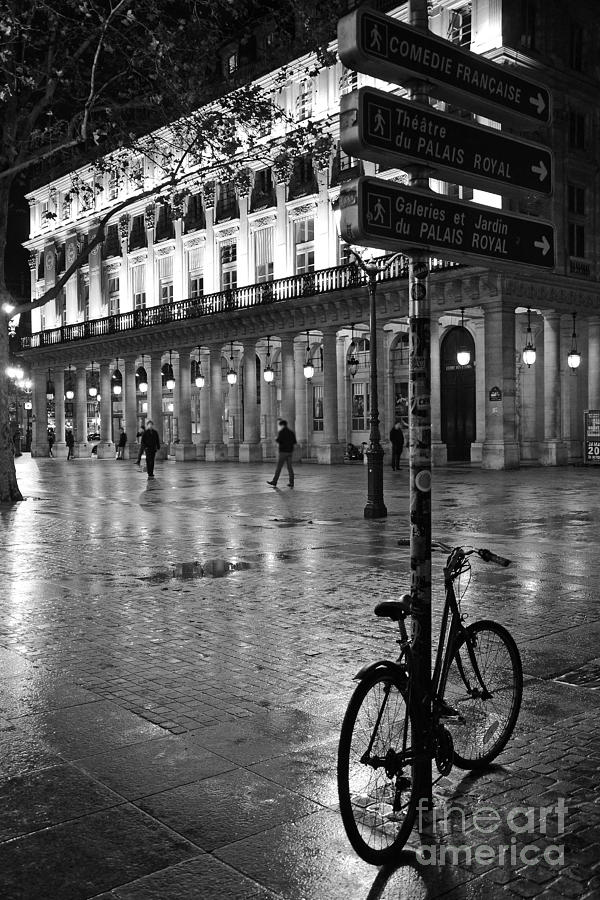 paris at night black and white street