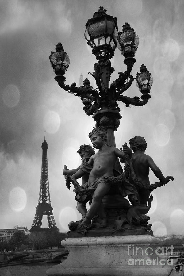 Paris Black and White Pont Alexandre Bridge - Paris Black and White Romantic Eiffel Tower Photograph by Kathy Fornal