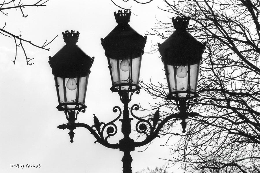 Paris Street Lanterns Lamps - Surreal Black and White Paris Street Lamps Architecture Art Photograph by Kathy Fornal