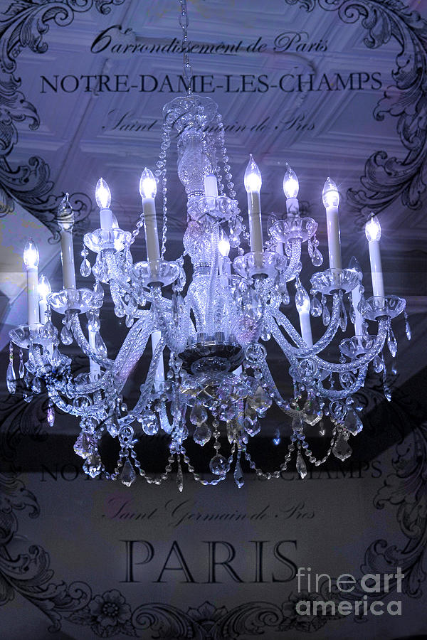 Paris Blue Crystal Chandelier Sparkling Chandelier Art - Paris Blue Shimmering Chandelier Art Deco  Photograph by Kathy Fornal