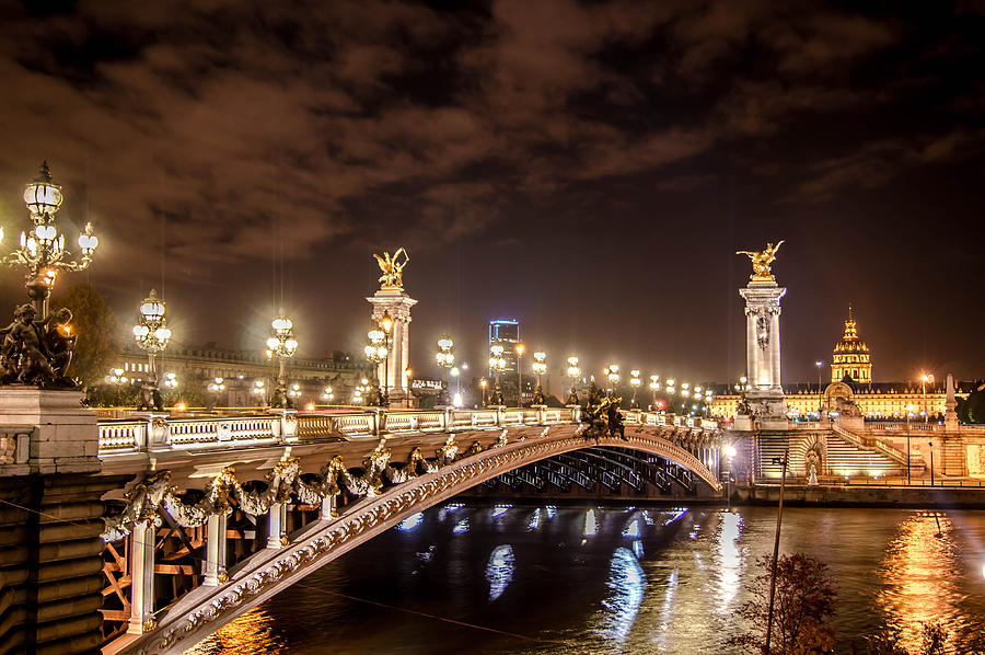 Paris Bridge At Night In France Photograph by Henri Postant