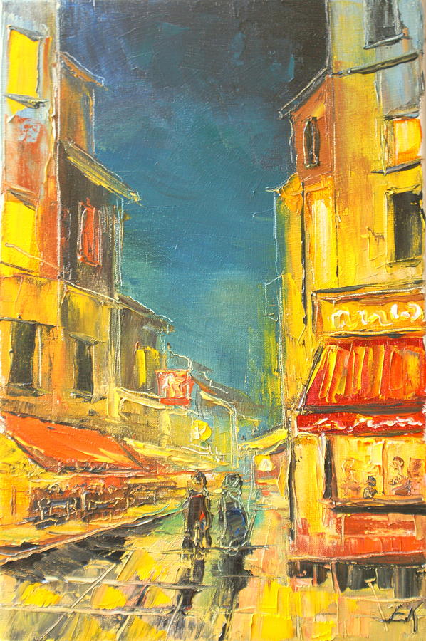 Paris Cafe by Night Painting by Luke Karcz