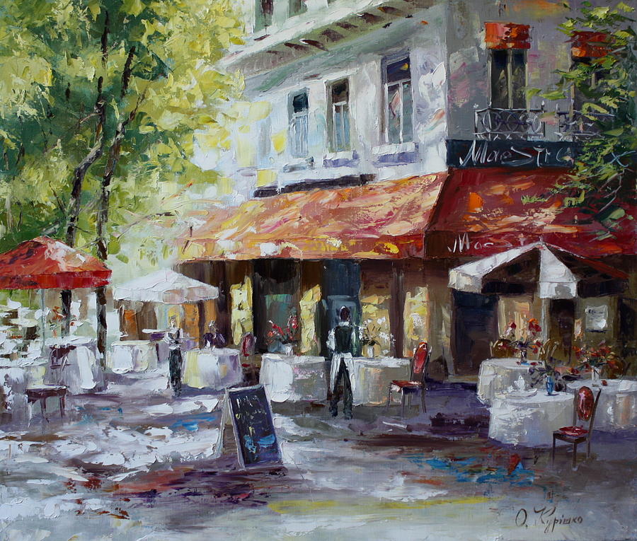 Paris Cafe Painting by Oleg Kurishko