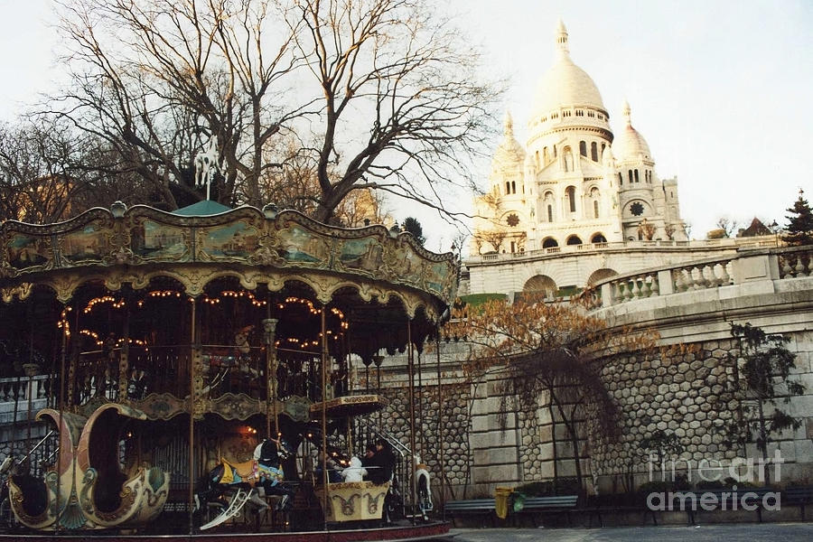 Paris Carousel Merry Go Round Montmartre - Carousel at Sacre Coeur Cathedral  Photograph by Kathy Fornal