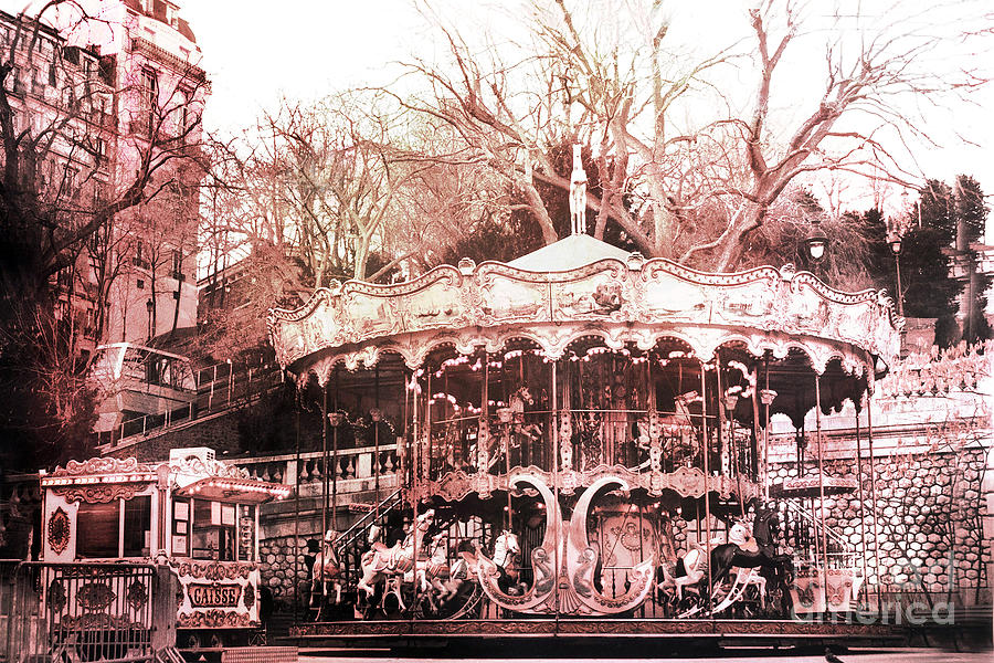Paris Carousel Merry Go Round Montmartre District - Sacre Coeur Carousel Photograph by Kathy Fornal