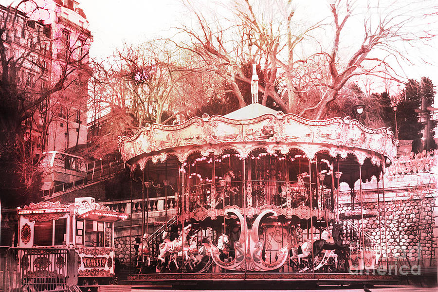 Paris Landmarks Photograph - Paris Carousel Montmartre District Red Carousel by Kathy Fornal