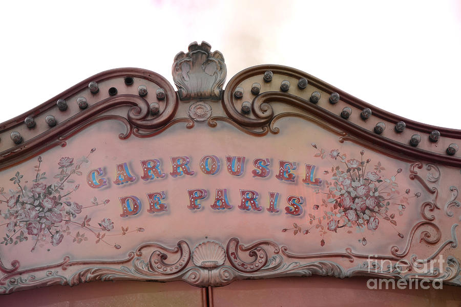 Paris Carrousel De Paris Carousel Architecture Sign - Paris Carousel Pink Sign  Photograph by Kathy Fornal