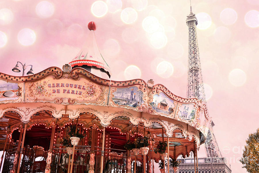 Paris Carrousel de Paris - Eiffel Tower Carousel Merry Go Round - Paris Baby Girl Nursery Decor Photograph by Kathy Fornal